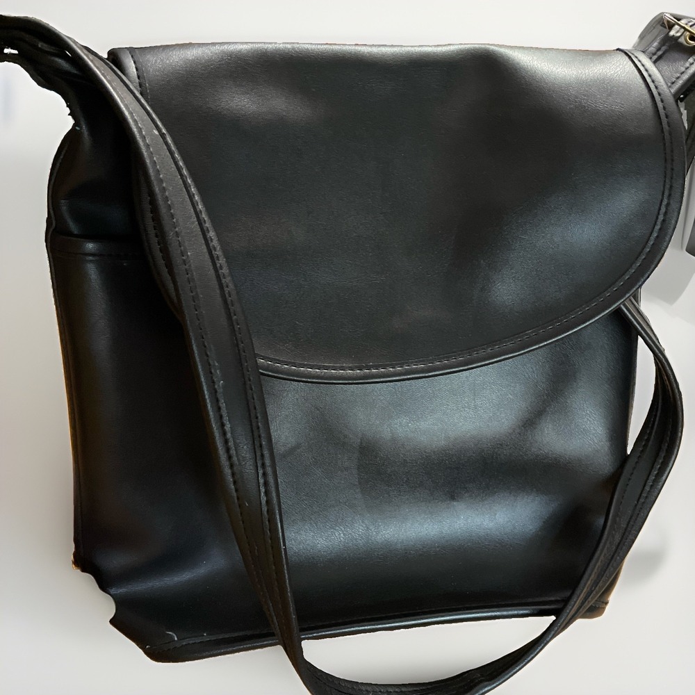Black Heavy Quality Leather Purse Bag Snap Adjustable Strap Gold Hardware Large